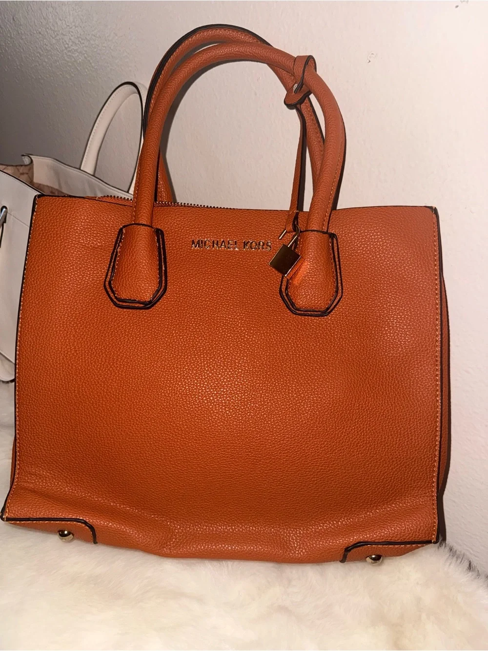 Michael Kors Orange Pebbled Leather Satchel
